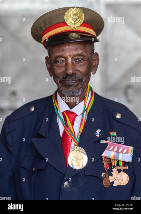 Veteran from the italo-ethiopian war in army uniform, Addis Abeba region, Addis Ababa, Ethiopia ...