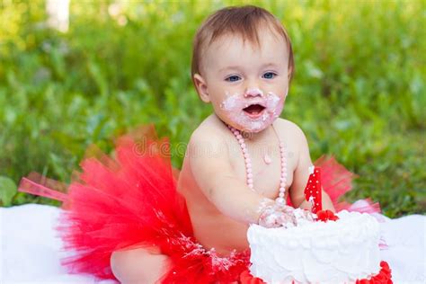 Happy Toddler Eating Birthday Cake Stock Image - Image of cute, icing ...