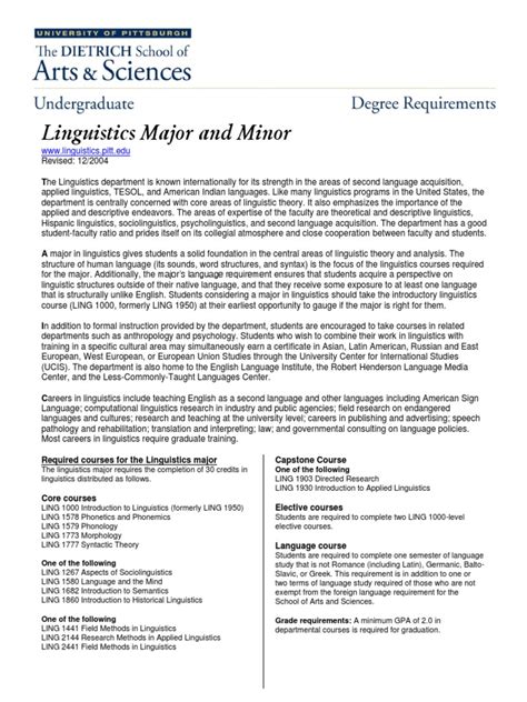 Degree Requirements For Linguistics Major and Minor, University of ...