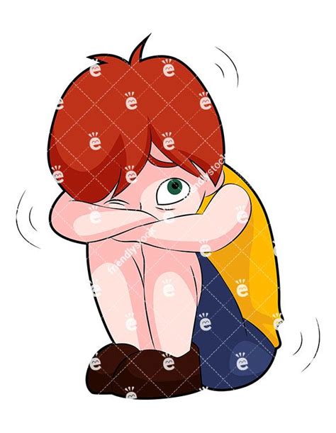 A Frightened Young Boy Covering His Face In His Arms: Royalty-free vector illustration of a ...