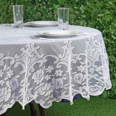 70" Premium Lace White Round Tablecloth in 2020 | Wedding table linens ...