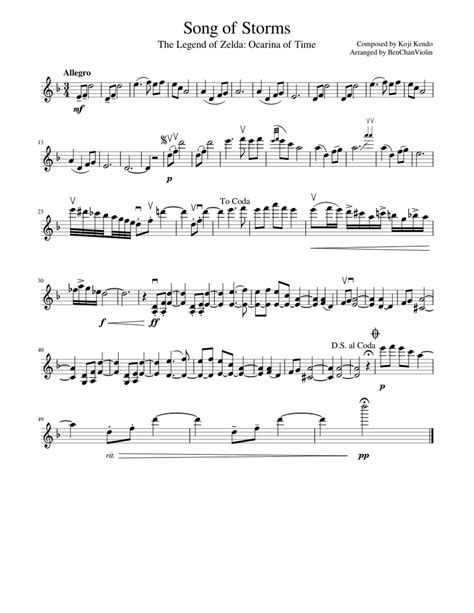 The Legend of Zelda - Song of Storms Sheet music for Violin (Solo ...