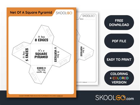 Net Of A Square Pyramid - Free Worksheet - SKOOLGO