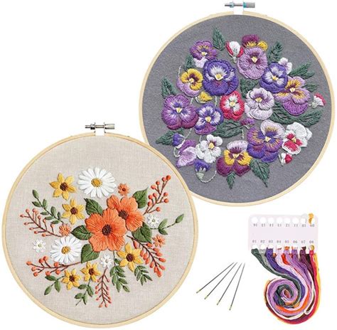 2 Flowers Full Kit Set Embroidery Kit for Beginner Modern - Etsy