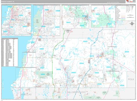 Pasco County Wall Map Premium Style - marketmaps.com