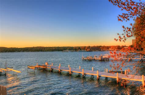 Docks at Dusk at Lake Geneva, Wisconsin image - Free stock photo ...