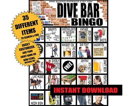 Dive Bar Bingo 28 Cards pub Crawl Bingo people Watching/drinking Game ...