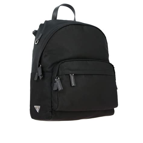 PRADA: nylon backpack with triangular logo - Black | Backpack Prada ...