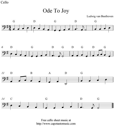 Free Printable Sheet Music: Ode To Joy, free cello sheet music notes