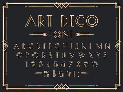 Golden art deco font. Luxury decorative 1920s geometric letters, ornam ...