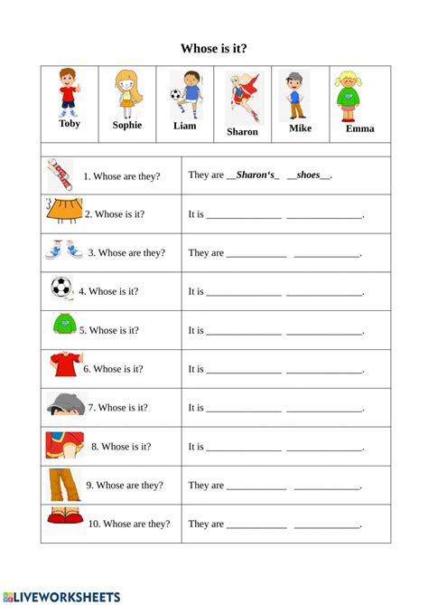 Whose is it? worksheet | English lessons for kids, Learn english ...