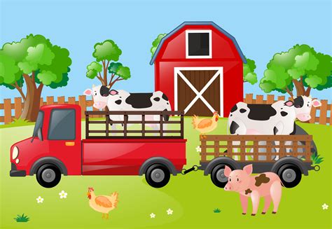 Farm scene with cows on the truck 368907 Vector Art at Vecteezy