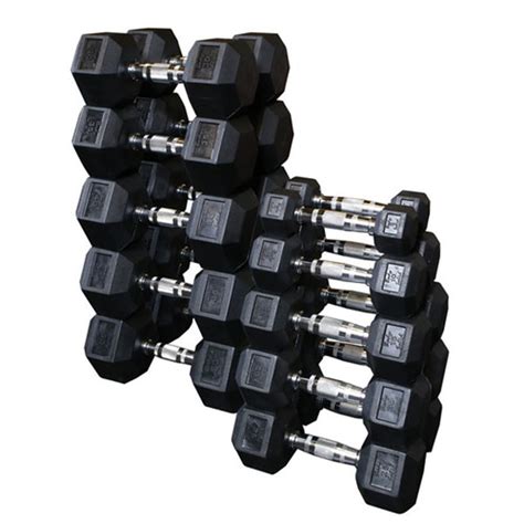 Body Solid Rubber Hex Dumbbell Set, 5 Lbs. to 50 Lbs. | Fitness ...