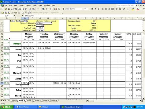 excel work schedule template | Resume Builder | Resume Templates