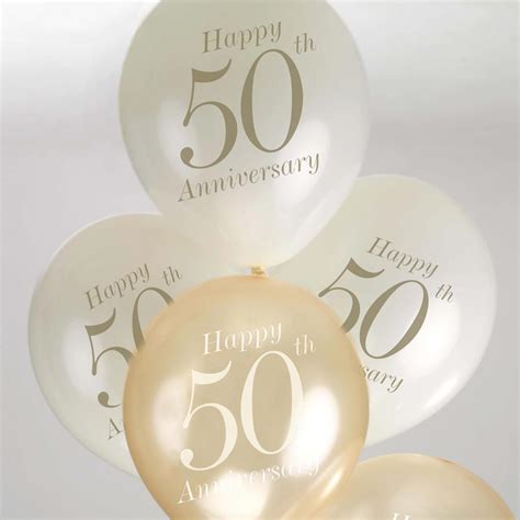 50th Anniversary Balloons - Ivory & Gold