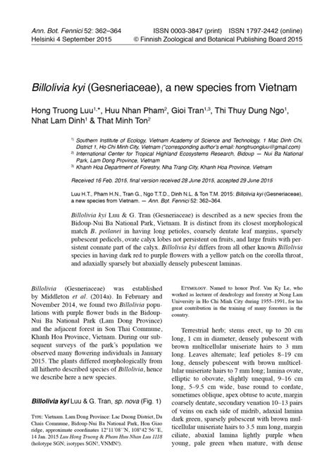 (PDF) Billolivia kyi (Gesneriaceae), a New Species from Vietnam