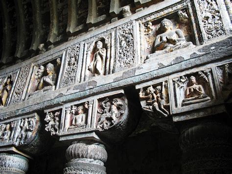 Stock Pictures: Buddha statues, frescoes and sculptures at Ajanta Caves