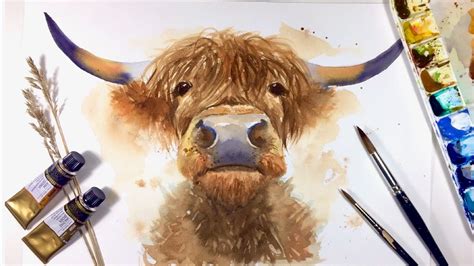 HIGHLAND COW / WATERCOLOR PAINTING / How To Draw and Paint Tutorial / Simple Animal Painting ...