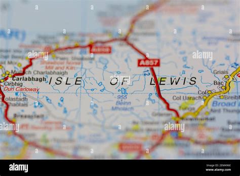 Isle of Lewis shown on a road map or geography map Stock Photo - Alamy