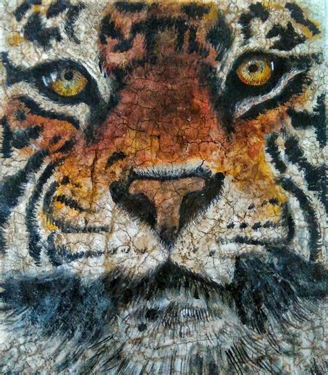 Acrylic painting-close up of a tigers face. Added crackling paint set and wax. | Crackle ...