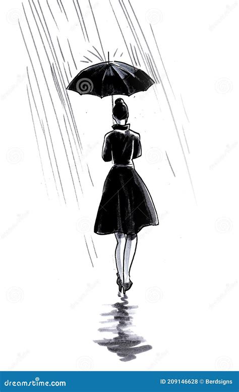 Girl in rain stock illustration. Illustration of drawing - 209146628