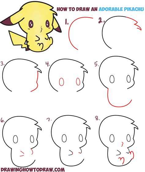 Learn How to Draw an Adorable Pikachu (Kawaii / Chibi) Easy Step by Step Drawing Tutorial for ...