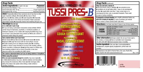 NDC Package 52083-237-16 Tussi Pres B Syrup Oral