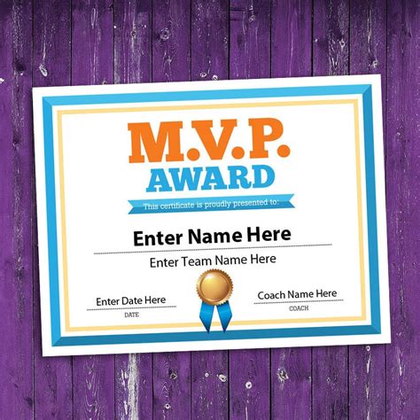 M.V.P Award Certificate, MVP Sports Award Template, Volleyball ...