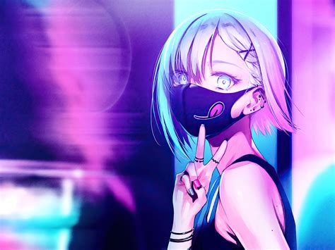 1024x768 Anime Girl City Lights Neon Face Mask 4k Wallpaper,1024x768 ...