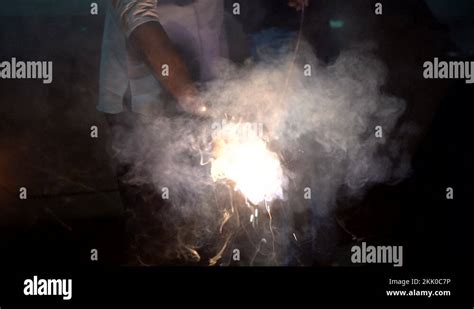 Diwali celebration with fireworks firecrackers fulbaja fatake in India Stock Video Footage - Alamy