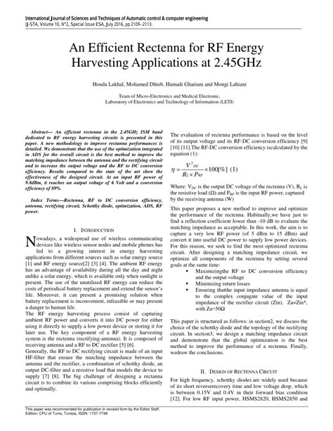 (PDF) An Efficient Rectenna for RF Energy Harvesting Applications at 2.45GHz