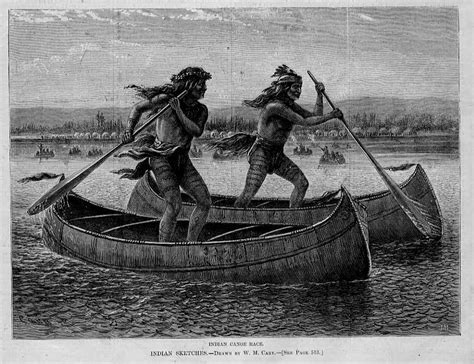 INDIAN CANOE RACE BY W. M. CARY BIRCH BARK CANOE PADDLES ANTIQUE ENGRAVING | eBay