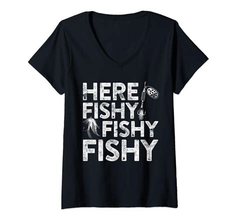 Amazon.com: Womens Here Fishy Fishy Fishy T-Shirt Fisherman Shirt V ...