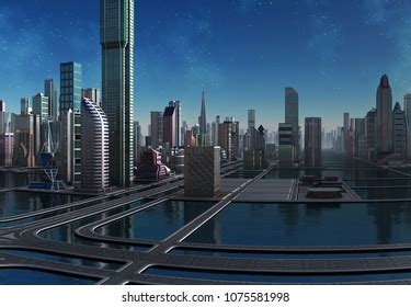 Futuristic City Skyline 3d Illustration Stock Illustration 1075581998 ...