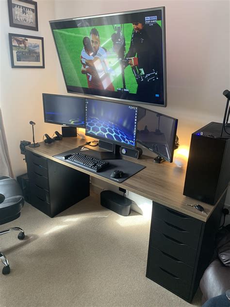 New desk set up . Ikea Alex in black with Ekbacon table top in dark oak. : r/desksetup