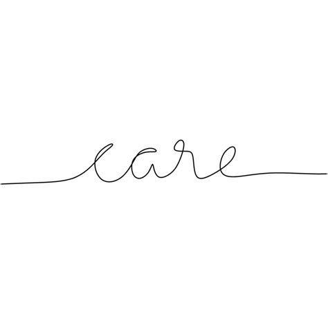 Continuous one line drawing of a care word. Handwritten lettering concept isolated on white ...