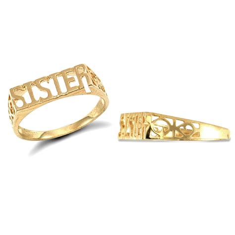 Ladies Solid 9ct Yellow Gold Scroll Sides SISTER Ring