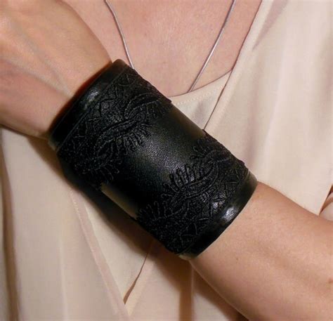 Leather Wristlet Black Lace cuff wallet Wrist wallet wrist