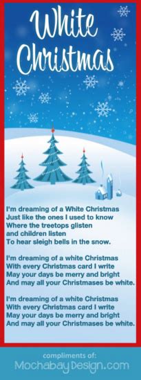 Print White Christmas Holiday Song Lyrics Bookmark