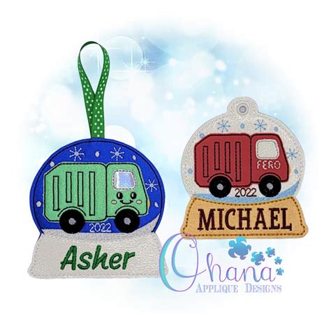 Garbage Truck Ornament Embroidery Design- Ohana Applique Designs