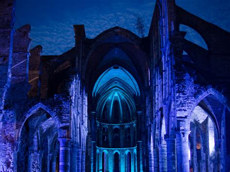 Ruins of Villers Abbey, Belgium, lit up for a music festival [OC] : r/AbandonedPorn