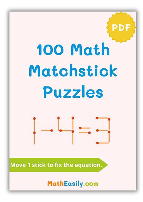 Math Matchstick Puzzles with Answers PDF + Online