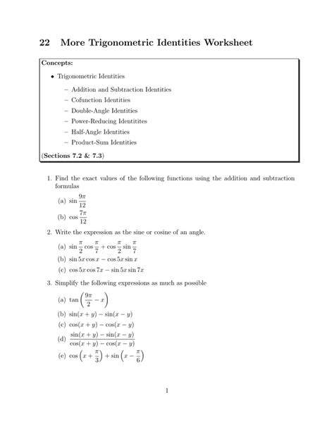 Double And Half Angle Identities Worksheet With Answers - Angleworksheets.com