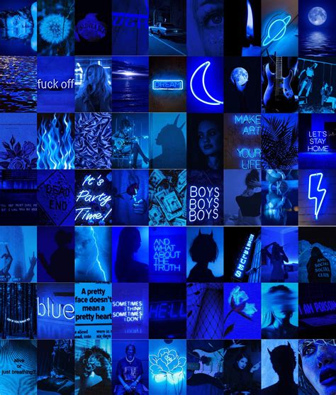 Boujee Deep Blue Wall Collage Kit, Blue Digital Wall Art, Grunge Blue Aesthetic Collage - 63Pcs ...