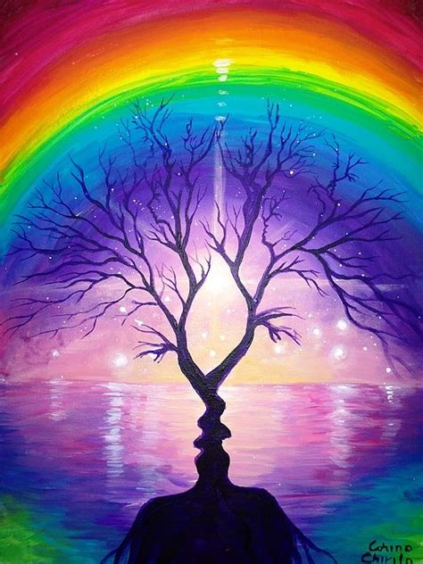 The tree of the kiss under the rainbow of love painting - Arborele sarutului sub curcubeu ...