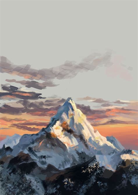 Digital Painting Everest Mountain on Behance | Landscape paintings, Mountain landscape painting ...