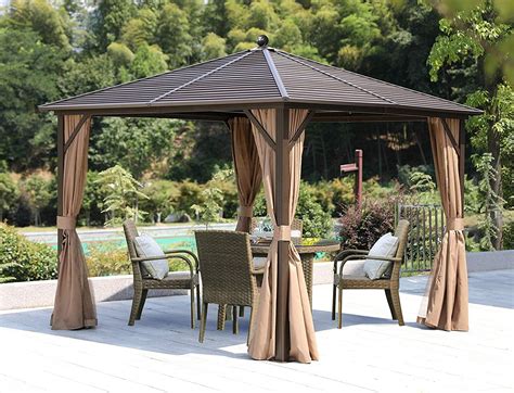 Erommy 10x10ft Outdoor Galvanized Steel Hardtop Gazebo Canopy Curtains ...