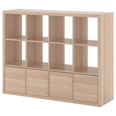 KALLAX shelving unit with 4 inserts, white stained oak effect, 147x112 cm - IKEA