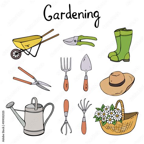 Gardening vector clip art. Hand drawn illustration set of garden ...