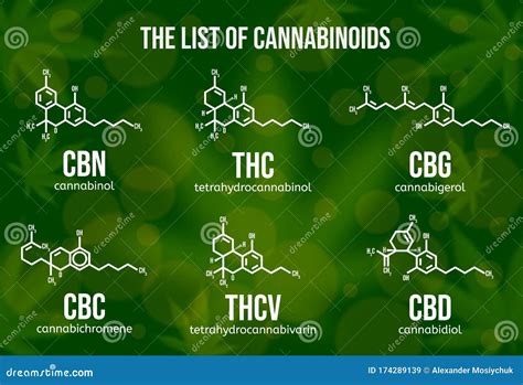 Realistic Vector Illustration of Cannabinoid Compounds. Chemical Structure of Cannabis ...